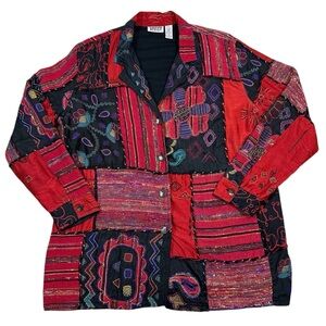 Vintage 1980s Chico’s Design Mixed Media Silk Blend Patchwork Jacket Women’s 3